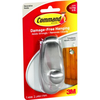 Command 17063-BN Decorative Hook, 5 lb, 1-Hook, Plastic, Brushed Nickel