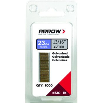 Arrow 23G20-1K Pin Nail, 13/16 in L, 23 Gauge, Galvanized Steel, Round Shank