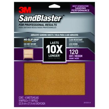 3M SandBlaster Series 20120-G-4 Sandpaper, 11 in L, 9 in W, 120 Grit, Medium, Aluminum Oxide Abrasive