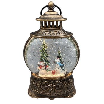 Santas Forest 21949 Snow Globe Lantern with Snowman Family, 8.5 in H, Snowman Scene Water Globe, Plastic/Resin, Black, Internal Light