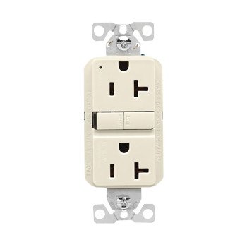 Eaton GF20LA GFCI Receptacle, 125 V, 20 A, NEMA: NEMA 5-20R, Back, Side Wiring, Light Almond