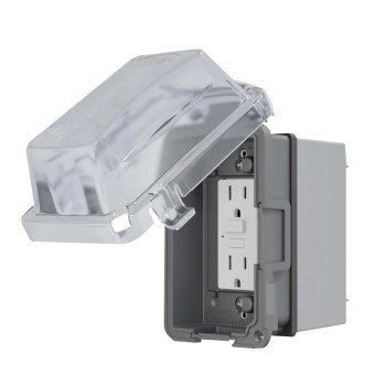 TayMac EXTRA DUTY Series MKG420CS GFCI Receptacle Kit, 5.1 in L, 4.53 in W, Rectangular, 1-Gang, Clear