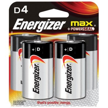 Energizer E95BP-4 Battery, 1.5 V Battery, 18 Ah, D Battery, Alkaline, Manganese Dioxide, Zinc