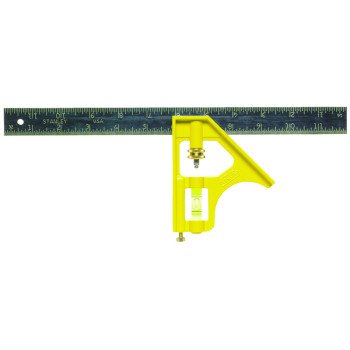 STANLEY 46-123 Combination Square, 12 in L Blade, SAE Graduation, Steel Blade