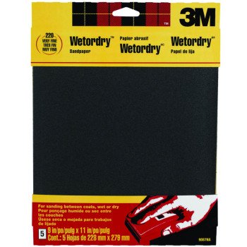 3M 9087 Sandpaper, 11 in L, 9 in W, 220 Grit, Very Fine, Silicone Carbide Abrasive