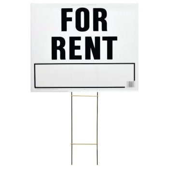 Hy-Ko LFR-4 Lawn Sign, Rectangular, FOR RENT, Black Legend, White Background, Plastic, 24 in W x 19 in H Dimensions