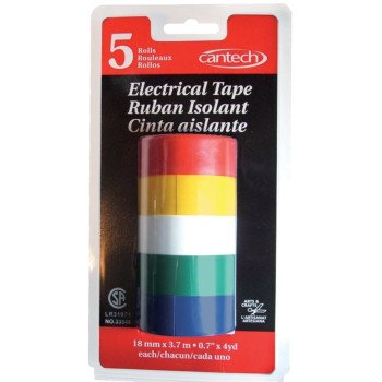 Cantech 732-50 Electrical Tape, 3.8 m L, 18 mm W, Blue/Green/Red/White/Yellow