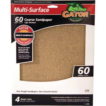 Gator 4440 Sanding Sheet, 11 in L, 9 in W, 60 Grit, Coarse, Aluminum Oxide Abrasive