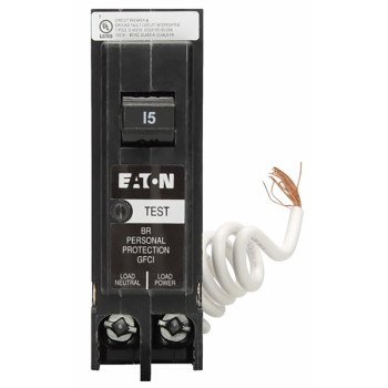 Eaton BRN115GF Circuit Breaker, BR, GFCI, 15 A, 1-Pole, 120/240 VAC, Plug