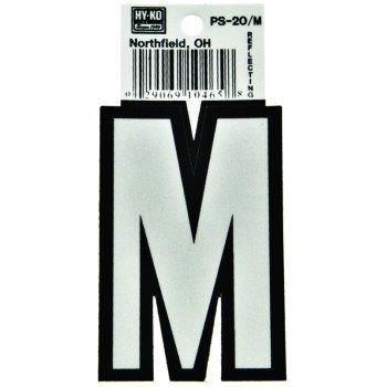 Hy-Ko PS-20/M Reflective Letter, Character: M, 3-1/4 in H Character, Black/White Character, Vinyl