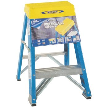 WERNER 6002 Step Ladder, 8 ft Max Reach H, 2-Step, 250 lb, Type I Duty Rating, 3 in D Step, Fiberglass, Blue