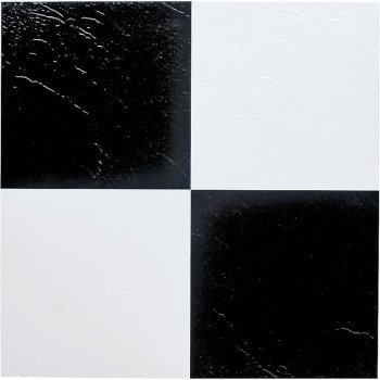 ProSource ELE-1305-3L Vinyl Self-Adhesive Floor Tile, 12 in L Tile, 12 in W Tile, Square Edge, Black/White