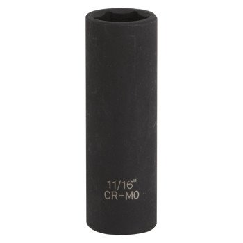 Vulcan MT6580175 Deep Impact Socket, 11/16 in Socket, 1/2 in Drive, Deep Drive, 6-Point, Chrome Molybdenum Steel