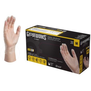 Gloveworks IVPF44100 Disposable Gloves, M, Vinyl, Powder-Free, Clear, 11.73 in L