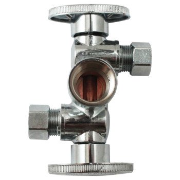 Plumb Pak K2901DHLF Dual Shut-Off Valve, 1/2 x 3/8 x 3/8 in Connection, FIP x Compression, 250 psi Pressure, Brass Body