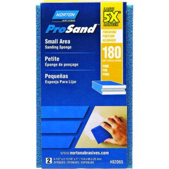 Norton ProSand 82065 Sanding Sponge, 4-1/2 in L, 2-11/16 in W, 180 Grit, Very Fine