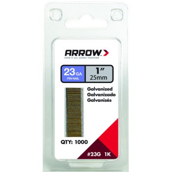 Arrow 23G25-1K Pin Nail, 1 in L, 23 Gauge, Galvanized Steel, Round Shank