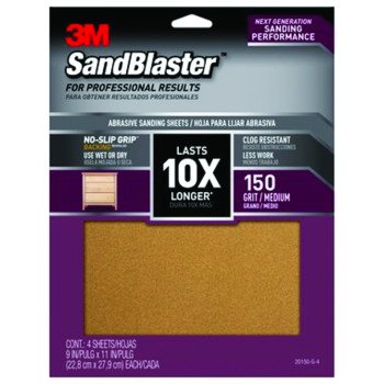 3M SandBlaster Series 20150-G-4 Sandpaper, 11 in L, 9 in W, 150 Grit, Medium, Aluminum Oxide Abrasive