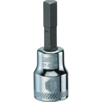 DEWALT DWMT87974OSP Fractional Hex Bit Socket, 7 mm Tip, 3/8 in Drive, Polished Chrome Vanadium, 1-31/32 in OAL