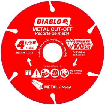 Diablo DDD045DIA101F Cut-Off Blade, 4-1/2 in Dia, 7/8 in Arbor, Continuous Rim