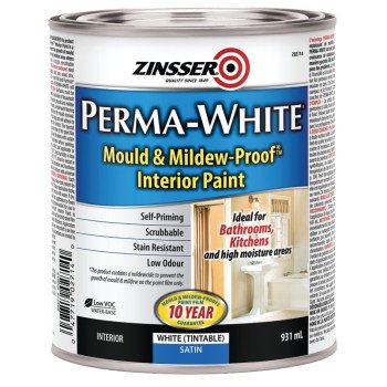 Zinsser PERMA-WHITE Z02714 Kitchen and Bath Paint, Satin, White, 931 mL, Can, Water