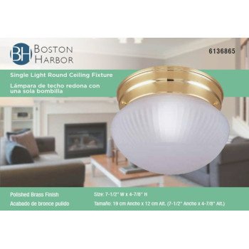 Boston Harbor F13BB01-68623L Single Light Round Ceiling Fixture, 120 V, 60 W, 1-Lamp, A19 or CFL Lamp