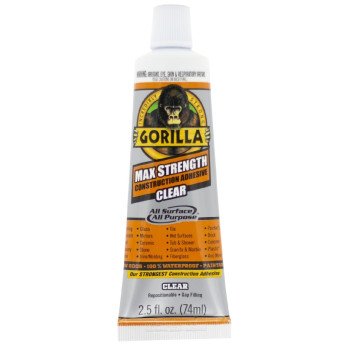 Gorilla 105045 Max Strength Construction Adhesive, Clear, 2.5 fl-oz Tube