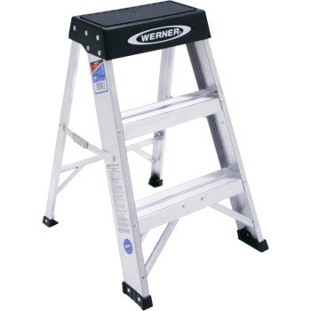 Werner 150B Step Ladder, 2 ft H, Type IA Duty Rating, Aluminum, 300 lb, 3-Step, 8 ft Max Reach