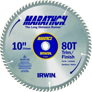 Irwin Marathon 14076 Table Saw Blade, 10 in Dia, 5/8 in Arbor, 80-Teeth, Carbide Cutting Edge