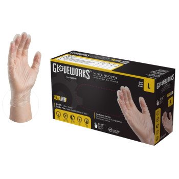 Gloveworks IVPF46100 Disposable Gloves, L, Vinyl, Powder-Free, Clear, 11.73 in L