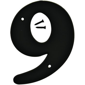 Hy-Ko 30200 Series 30209 House Number, Character: 9, 6 in H Character, Black Character, Plastic