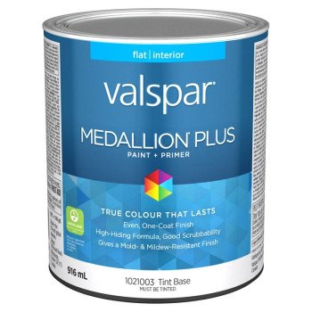 Medallion Plus 029.1021003.005 Interior Paint and Primer, Acrylic, Flat, Tint Base, 1 qt, 37 sq-m Coverage Area