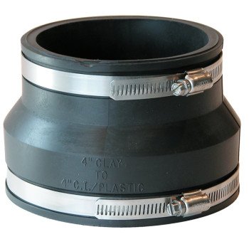 Fernco P1002-44 Flexible Coupling, 4 x 4 in, PVC, Black, 4.3 psi Pressure