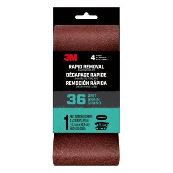 3M 27389 Sanding Belt, 4 in W, 24 in L, 36 Grit, Aluminum Oxide Abrasive