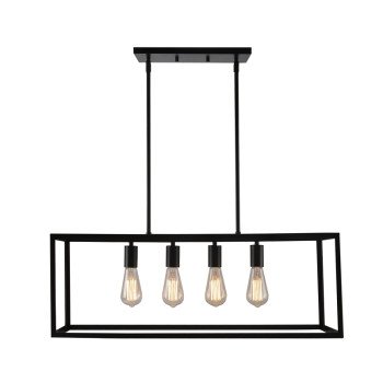 Boston Harbor LS10505 Farmhouse Chandelier, 120 V, 60 W, 1-Tier, 4-Lamp, Metal Fixture, Black Fixture, Matte Fixture