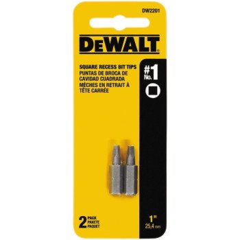 DeWALT DW2201 Screwdriver Bit, #1 Drive, Square Recess Drive, 1/4 in Shank, Hex Shank, 1 in L, Steel