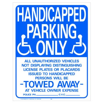 Hy-Ko 703 Parking Sign, Rectangular, Blue/White Legend, Blue/White Background, Plastic, 15 in W x 19 in H Dimensions