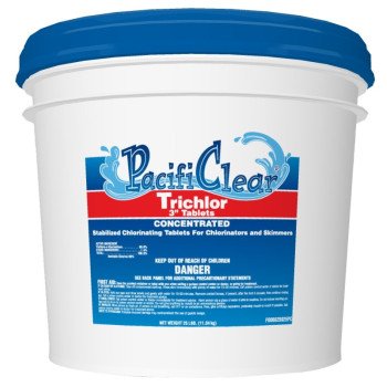 PacifiClear F008025025PC Trichlor Chlorine Sanitizer, 25 lb Pail, Tablet