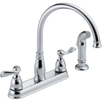 Delta Windemere Series 21996LF Kitchen Faucet with Side Sprayer, 1.8 gpm, 2-Faucet Handle, Plastic, Chrome Plated, Deck