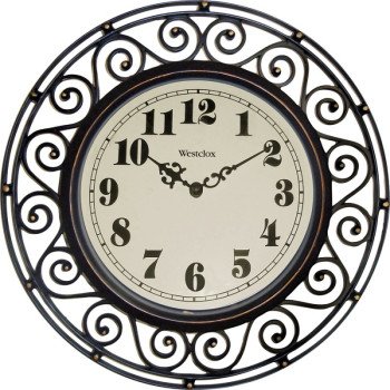 Westclox 32021 Clock, 12 in Dia, Round, Dark Brown Frame, Plastic Clock Face, Analog, Glass Lens