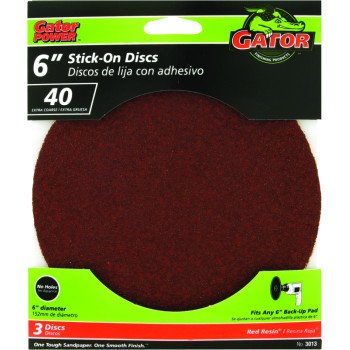 Gator 3013 Sanding Disc, 6 in Dia, 40 Grit, Extra Coarse, Aluminum Oxide Abrasive