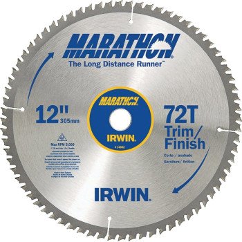 Irwin Marathon 14082 Table Saw Blade, 12 in Dia, 1 in Arbor, 72-Teeth, Carbide Cutting Edge