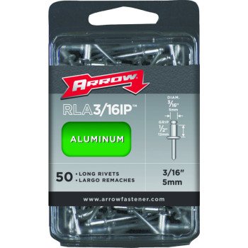 Arrow RLA3/16IP Pop Rivet, Long, 1/2 in L, Aluminum, 50/PK