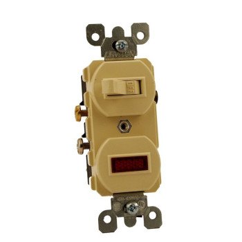 Leviton Traditional Series S03-05226-0IS Duplex Combination Switch, 12 A, 120/277 V, Lead Wire Terminal, Ivory