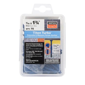 Simpson Strong-Tie Titen Turbo TNT18134TFC75 Screw Anchor, 3/16 in Dia, 1-3/4 in L, Carbon Steel