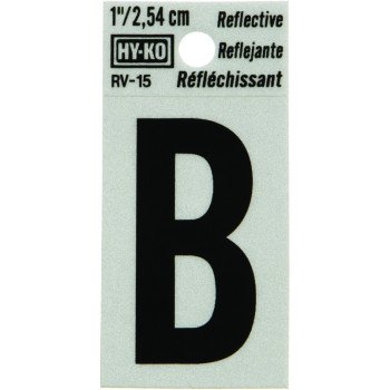 Hy-Ko RV-15/B Reflective Letter, Character: B, 1 in H Character, Black Character, Silver Background, Vinyl