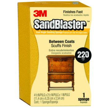 3M SandBlaster 9565 Sanding Sponge, 4-1/2 in L, 2-1/2 in W, 220 Grit, Aluminum Oxide Abrasive