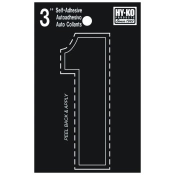 Hy-Ko 30400 Series 30401 Die-Cut Number, Character: 1, 3 in H Character, Black Character, Vinyl