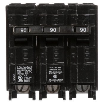 Siemens Q390 Circuit Breaker, Low Voltage, Mini, 90 A, 3 -Pole, 240 VAC, Common Trip, Plug Mounting