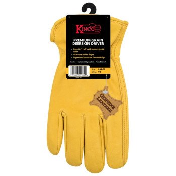 Kinco 90W-M Driver Gloves, Women's, M, Keystone Thumb, Easy-On Cuff, Grain Deerskin Leather, Gold